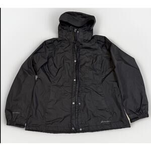 Eddie Bauer WeatherEdge Jacket Men XL Black Waterproof Hooded Full Zip Wind Rain